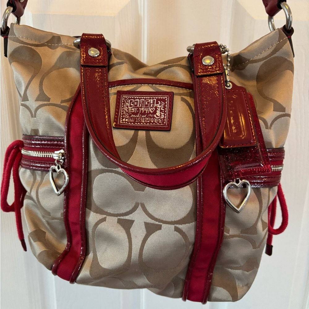 Coach Poppy 2012 Daisy Signature C F20101 Tan & Red Satchel/Crossbody BNOT